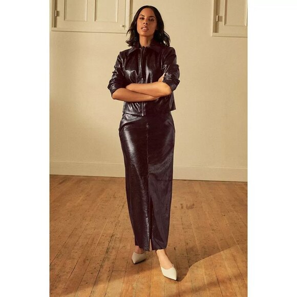 Gorgeous Faux Leather full length skirt with zipper in back , Brown color NWOT - Picture 1 of 5